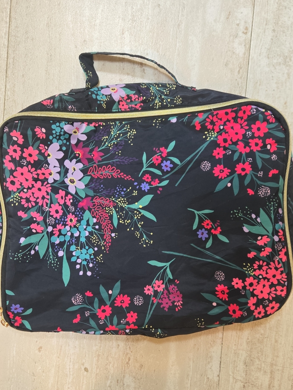 Trina Turk Black Floral Zipper Travel Bag